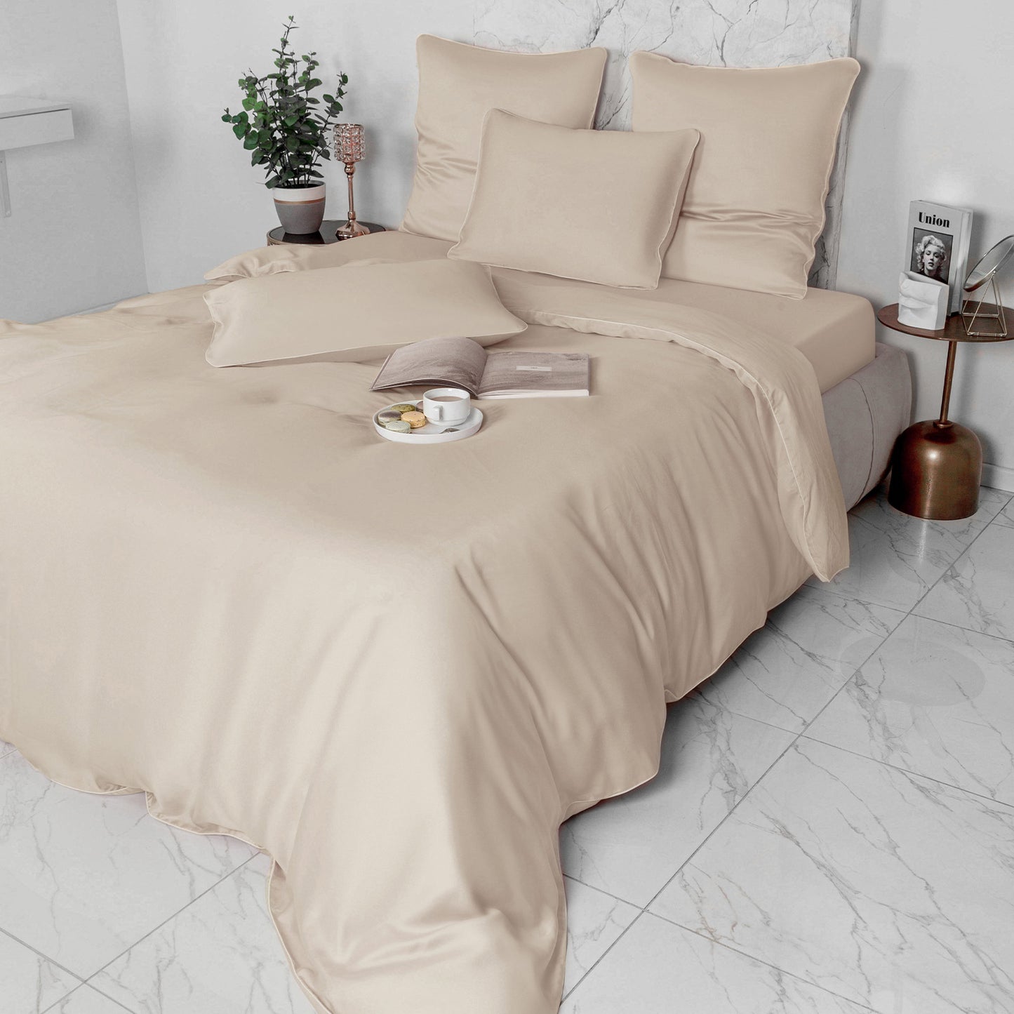 Ensemble SATIN 100 % Cotton Ref: CV0171 Blanc cassé Avec Passepoil blanc