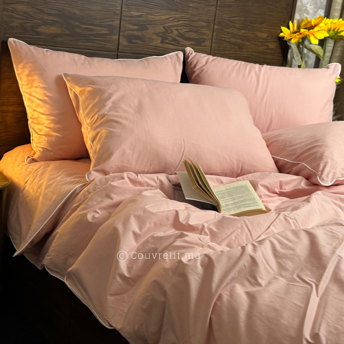 " SAUMON AVEC PASSEPOIL BLANC" Ensemble complet en 100% COTTON, REF: CVS00277