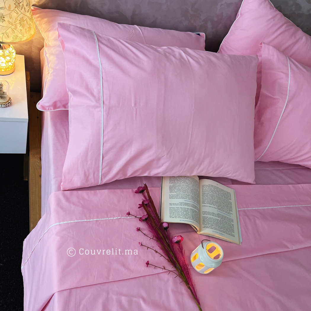 Ensemble Parure de lit 100% Cotton, 6 Pièces en Cotton ref :CVS0225 Rose Clair
