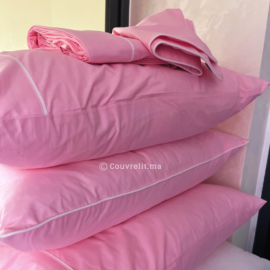 Ensemble Parure de lit 100% Cotton, 6 Pièces en Cotton ref :CVS0225 Rose Clair