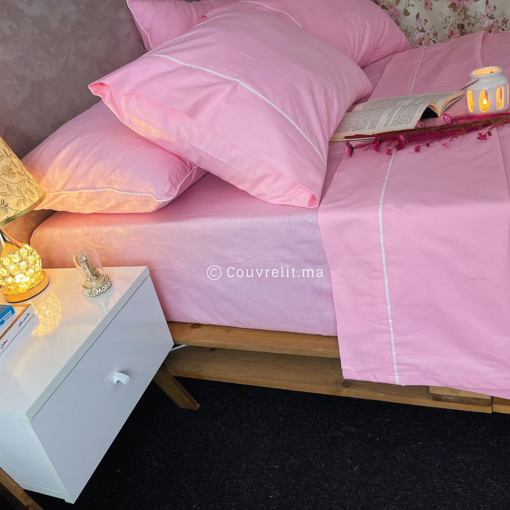 Ensemble Parure de lit PERCAL 100% Cotton, 6 Pièces en Cotton ref :CVS0225 Rose Clair