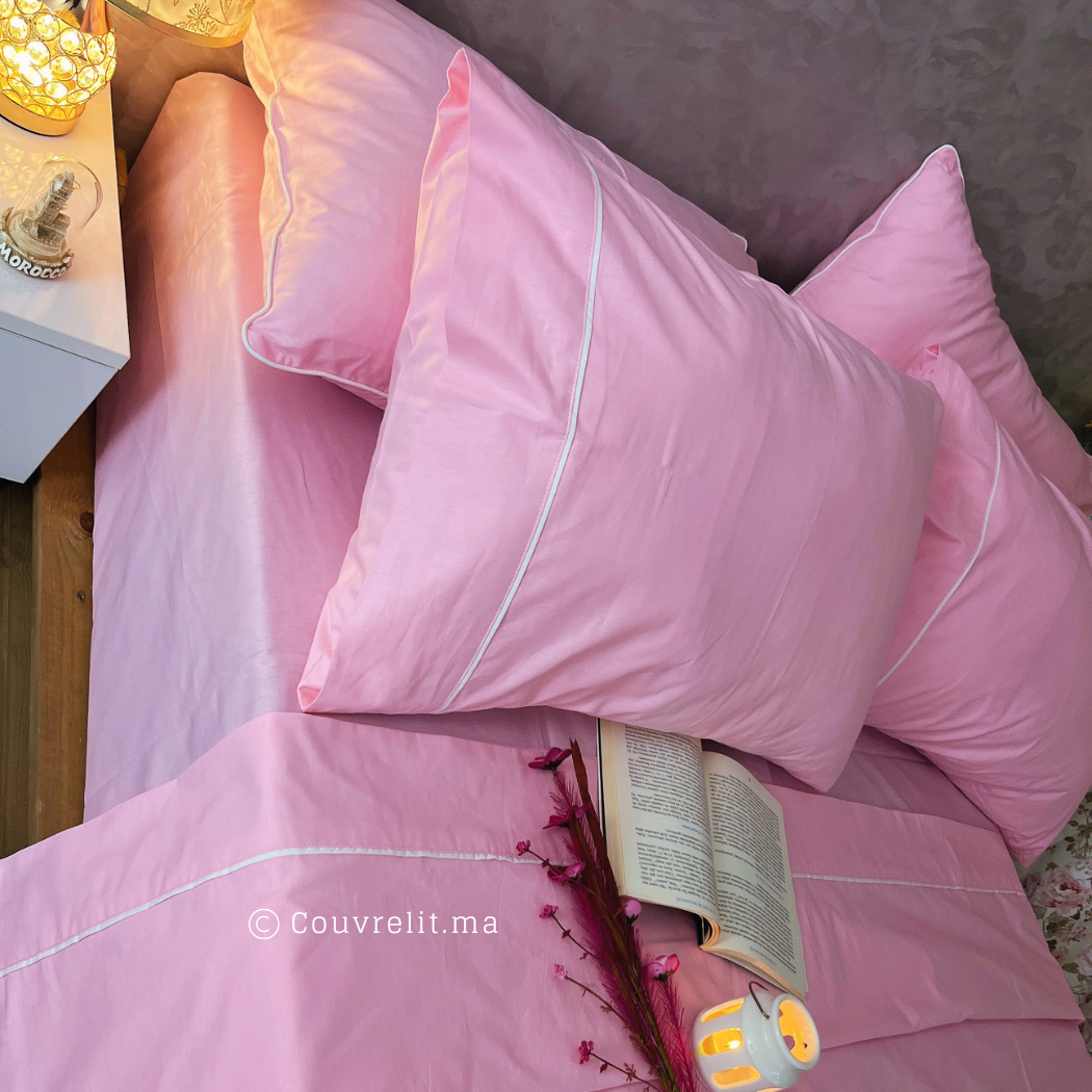 Ensemble Parure de lit 100% Cotton, 6 Pièces en Cotton ref :CVS0225 Rose Clair