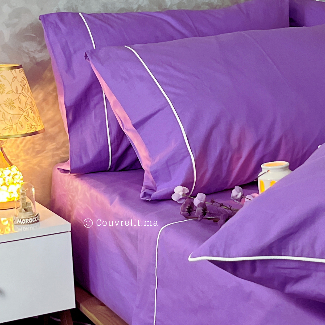 Ensemble Parure de lit 100% Cotton, 6 Pièces en Cotton ref :CVS0225 mauve