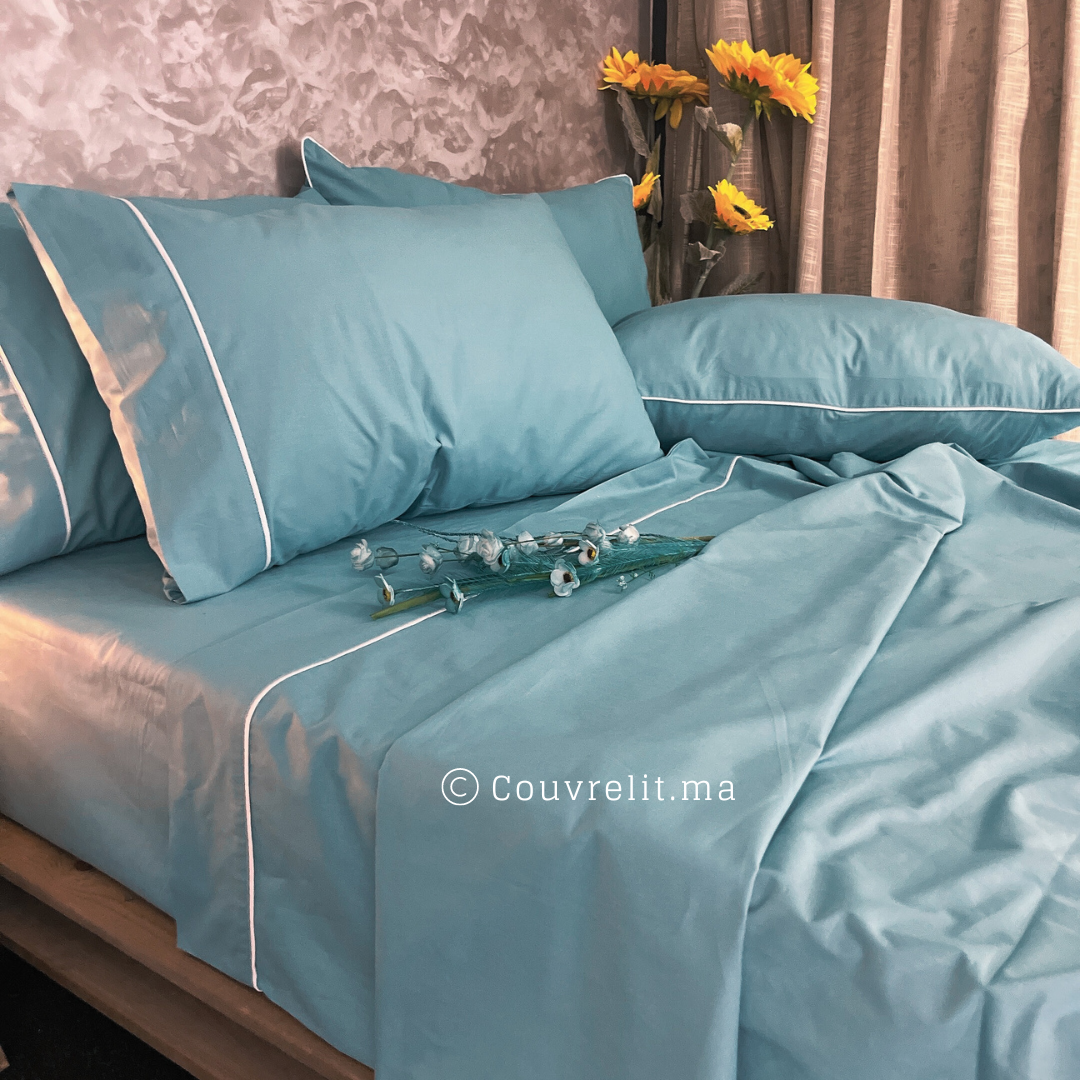 Ensemble Parure de lit 100% Cotton, 6 Pièces en Cotton ref :CVS0225 Vert Turquoise