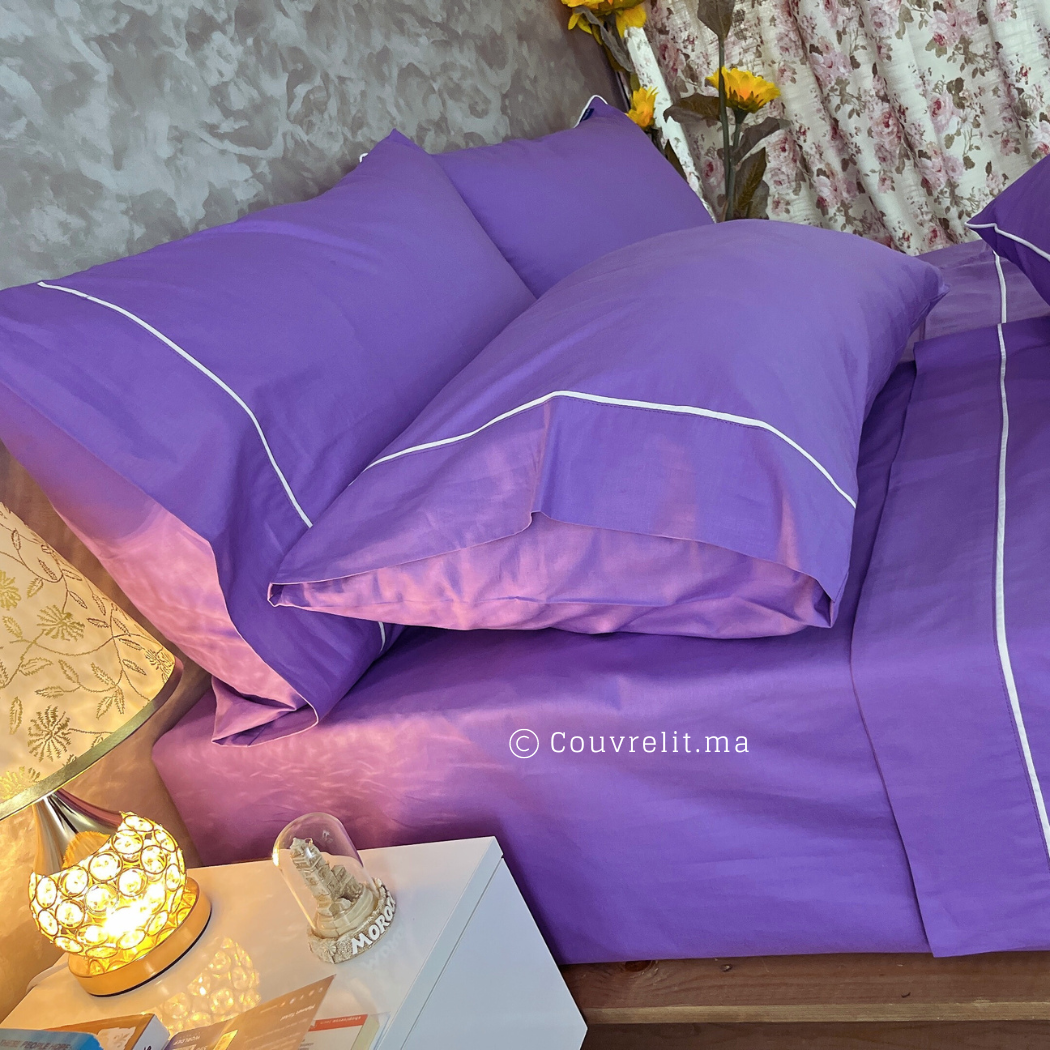 Ensemble Parure de lit 100% Cotton, 6 Pièces en Cotton ref :CVS0225 mauve