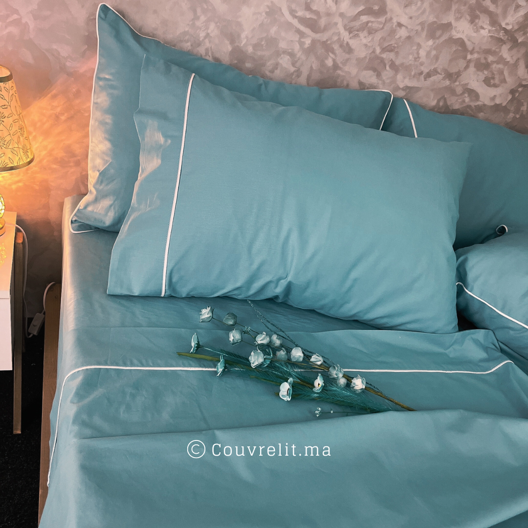 Ensemble Parure de lit 100% Cotton, 6 Pièces en Cotton ref :CVS0225 Vert Turquoise