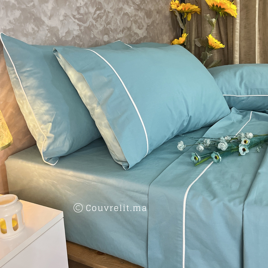 Ensemble Parure de lit 100% Cotton, 6 Pièces en Cotton ref :CVS0225 Vert Turquoise