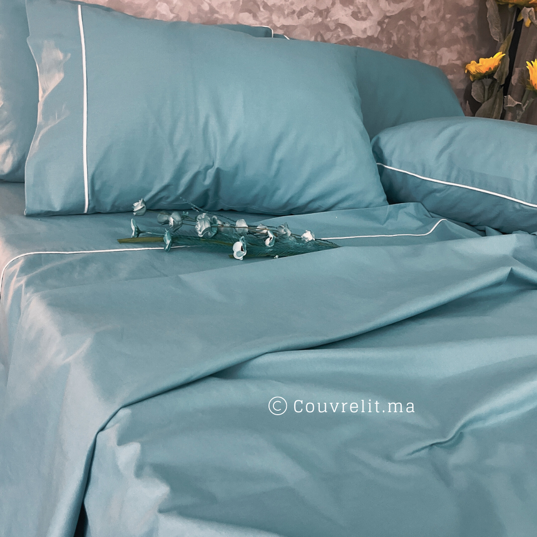 Ensemble Parure de lit 100% Cotton, 6 Pièces en Cotton ref :CVS0225 Vert Turquoise