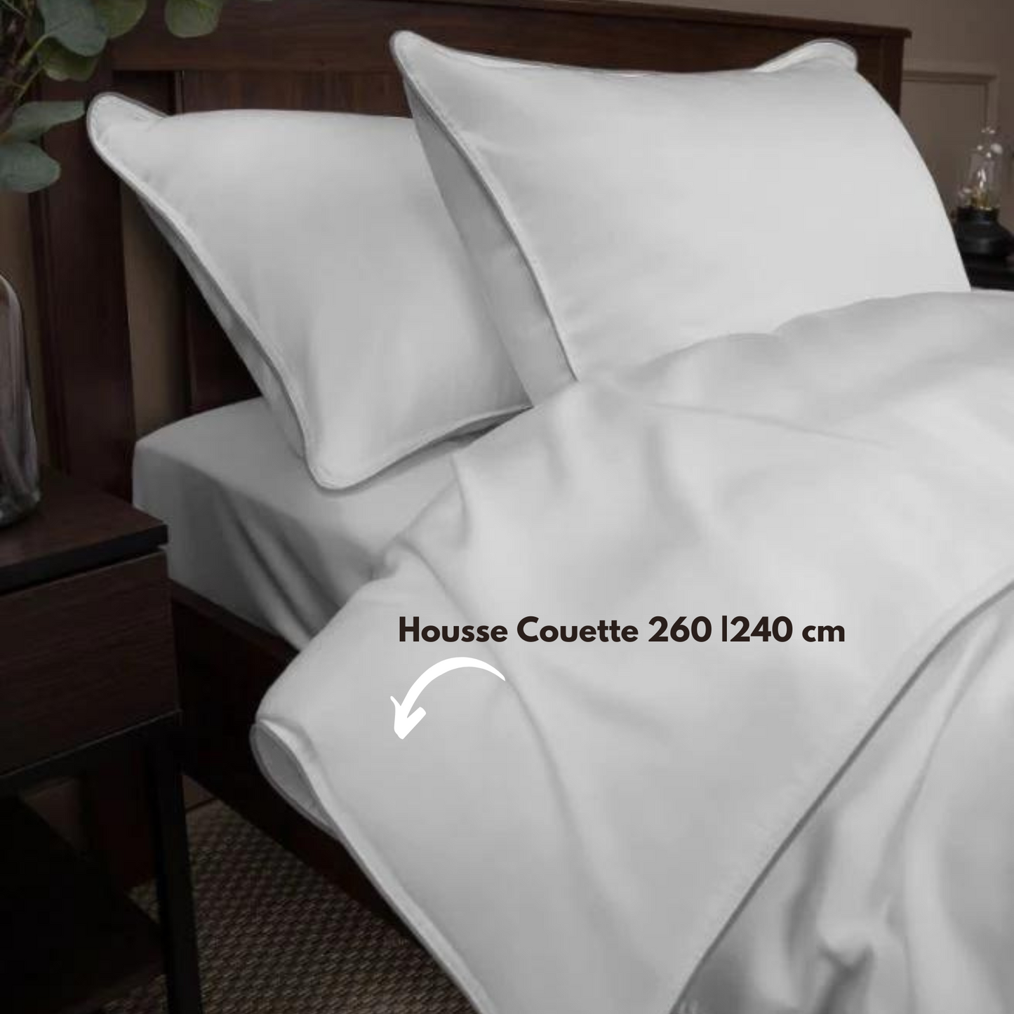 "Satin Blanc avec Passepoil Gris" Housse Couette + 2 Taie D'oreillers en SATIN 100% Cotton