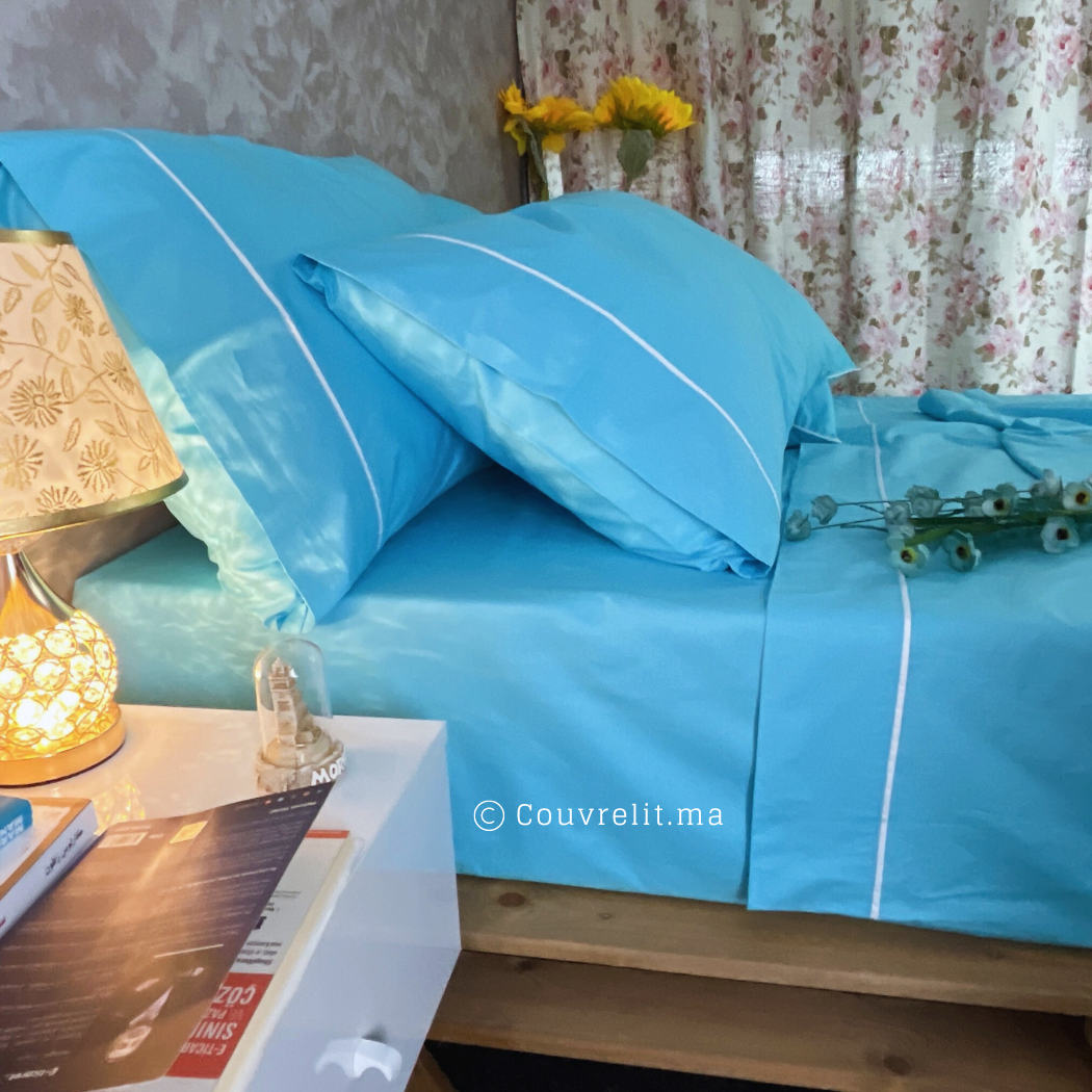 Ensemble Parure de lit 100% Cotton, 6 Pièces en Cotton ref :CVS0225 Bleu Turquoise