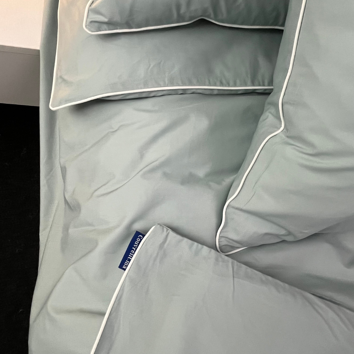 " VERT EAUX AVEC PASSEPOIL BLANC" Ensemble PERCAL 100% COTTON, REF: CVS00253