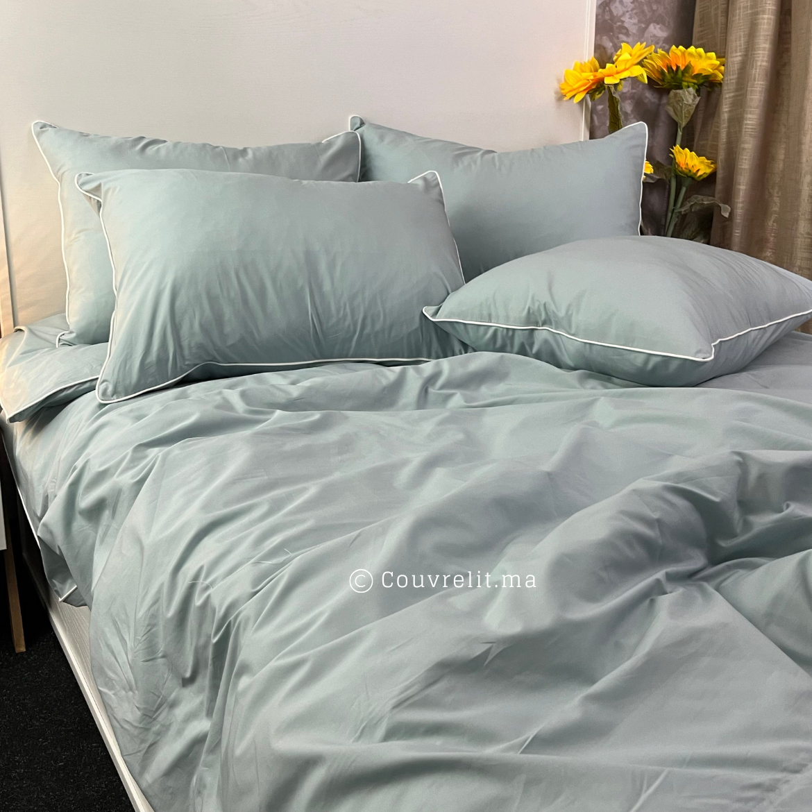 " VERT EAUX AVEC PASSEPOIL BLANC" Ensemble PERCAL 100% COTTON, REF: CVS00253