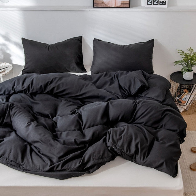 Housse de couette Noir en 100% Cotton avec Drap et 2 taie D'oreiller Ref: CV0089