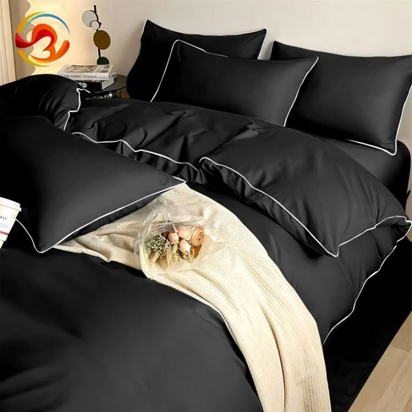 Satin Noir - Housse Couette en Cotton 6 pièces Ref: CV0085