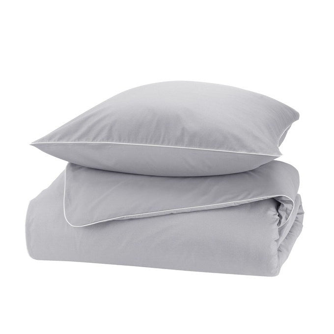"Luxe intemporel" Housse de Couette Gris avec passepoil blanc en 100% coton Ref:CV0065
