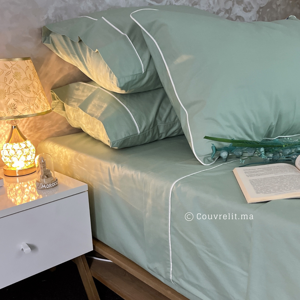 Ensemble Parure de lit 100% Cotton, 6 Pièces en Cotton ref :CVS0225 Vert Eaux