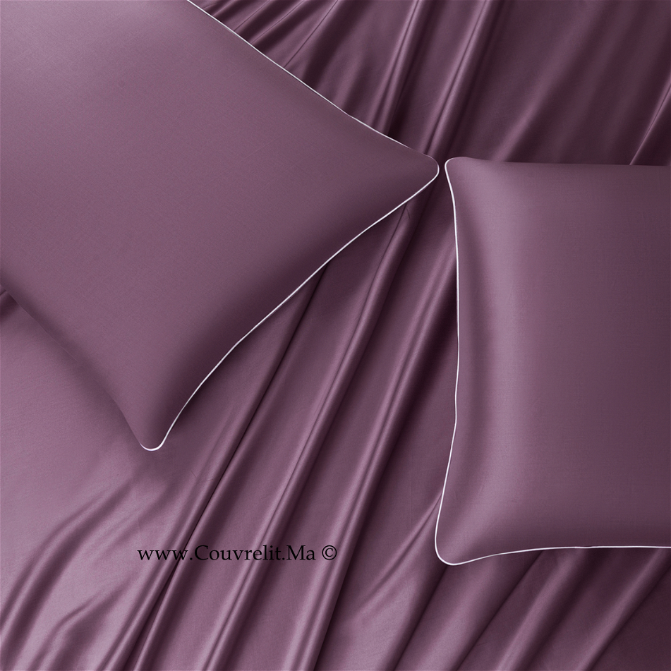 SILK Taie D'oreillers en Soie Avec Band Blanc - MAUVE