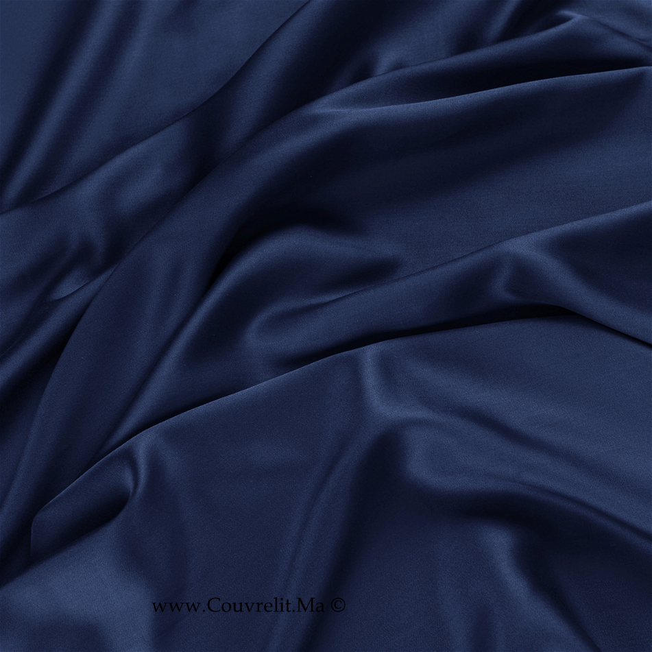 SILK Taie D'oreillers en Soie Avec Band Blanc - BLEU MARIN