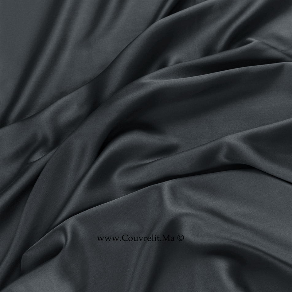 SILK Taie D'oreillers en Soie Avec Band Blanc - NOIR