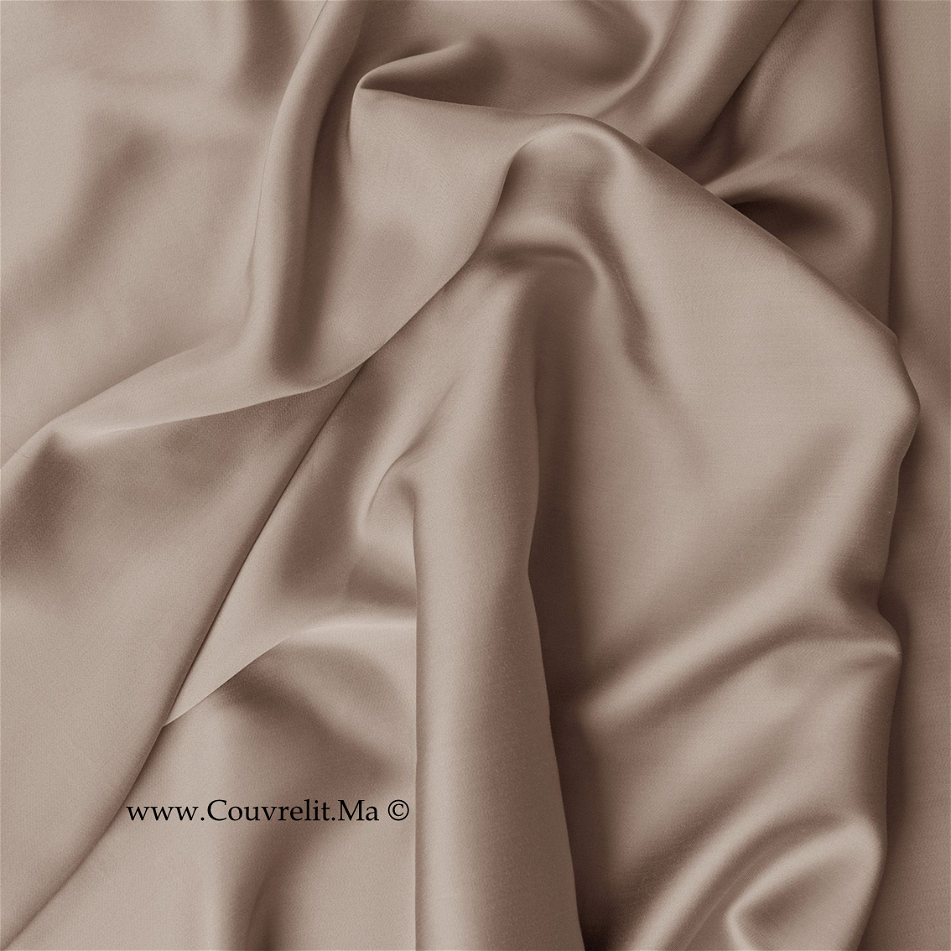 SILK Taie D'oreillers en Soie Avec Band Blanc - TAUPE