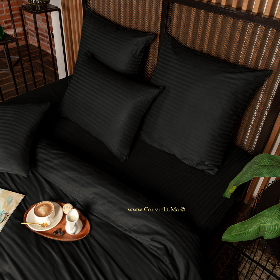 NOIR Ensemble Housse de couette de Satin rayé 100 % Cotton Ref: CV0170