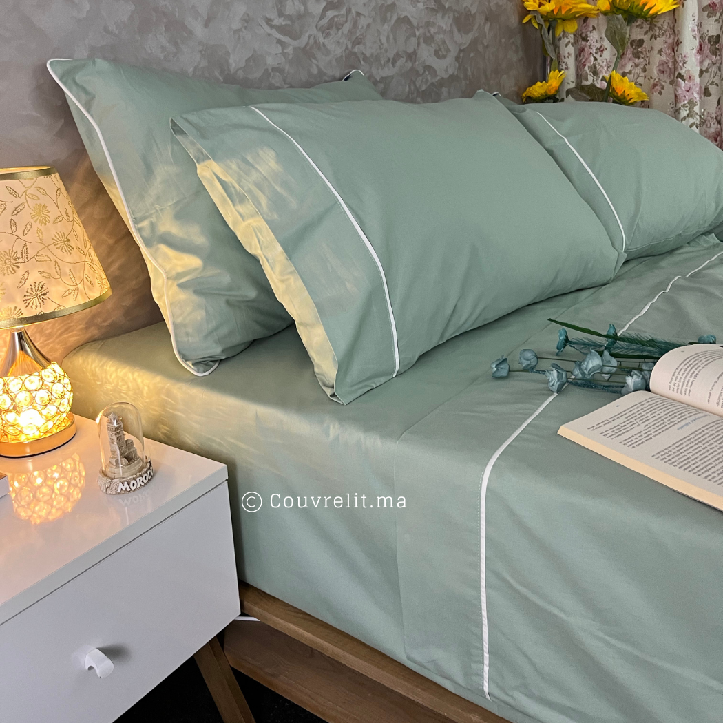 Ensemble Parure de lit 100% Cotton, 6 Pièces en Cotton ref :CVS0225 Vert Eaux