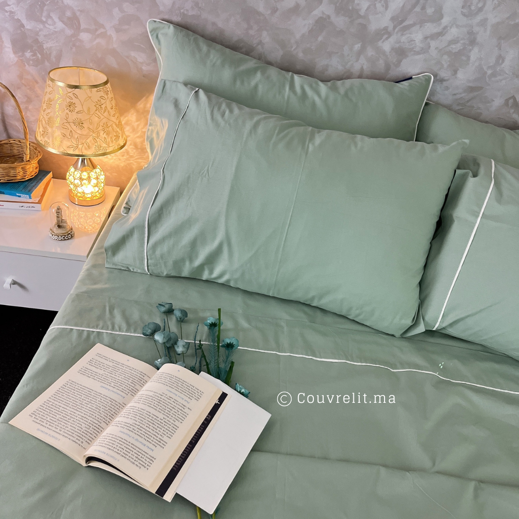Ensemble Parure de lit 100% Cotton, 6 Pièces en Cotton ref :CVS0225 Vert Eaux