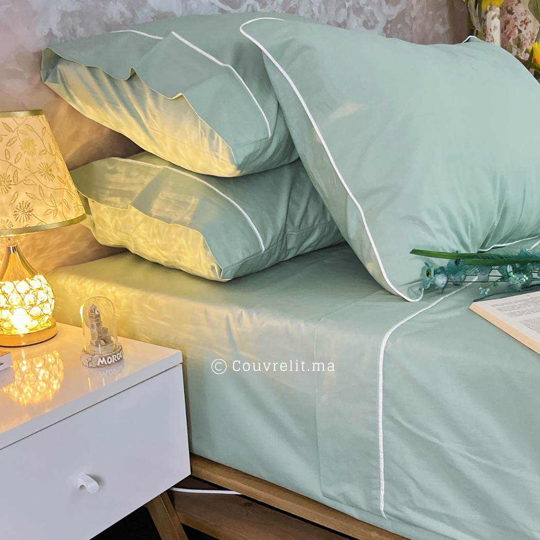 Ensemble Parure de lit 100% Cotton, 6 Pièces en Cotton ref :CVS0225 Vert Eaux
