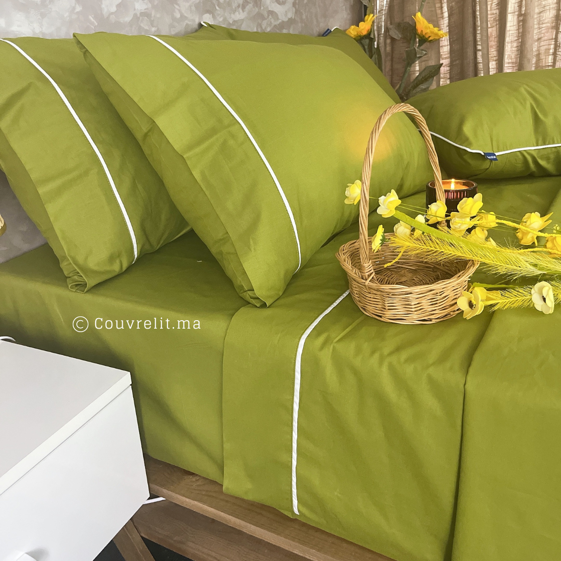 Ensemble Parure de lit 100% Cotton, 6 Pièces en Cotton ref :CVS0225 VERT OLIVE