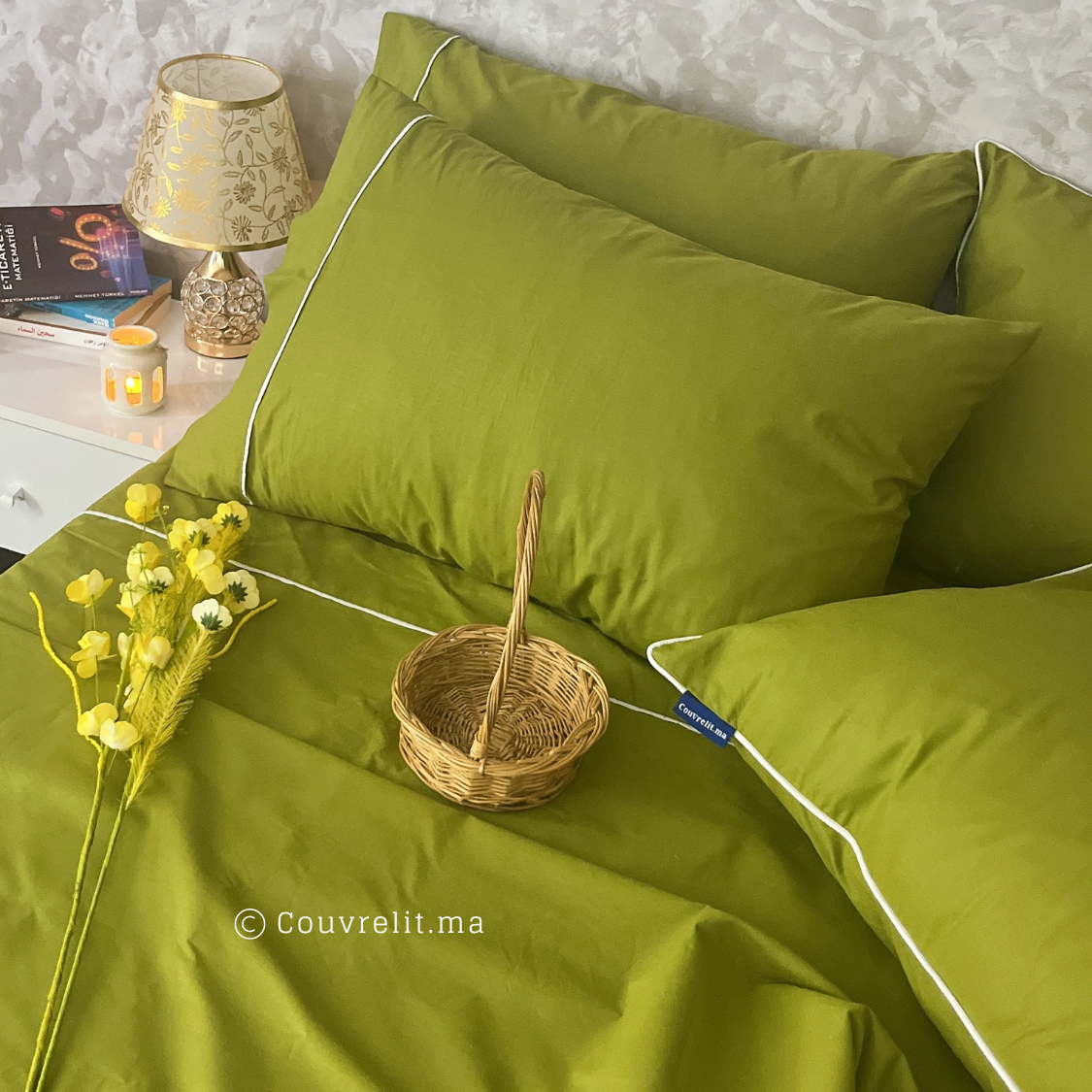 Ensemble Parure de lit 100% Cotton, 6 Pièces en Cotton ref :CVS0225 VERT OLIVE
