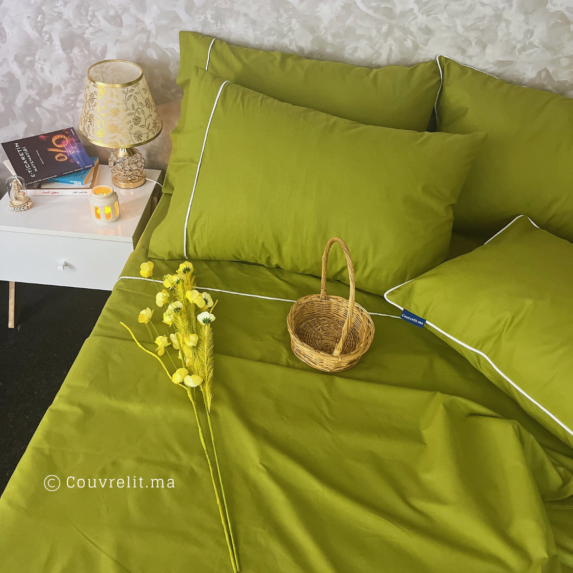 Ensemble Parure de lit 100% Cotton, 6 Pièces en Cotton ref :CVS0225 VERT OLIVE
