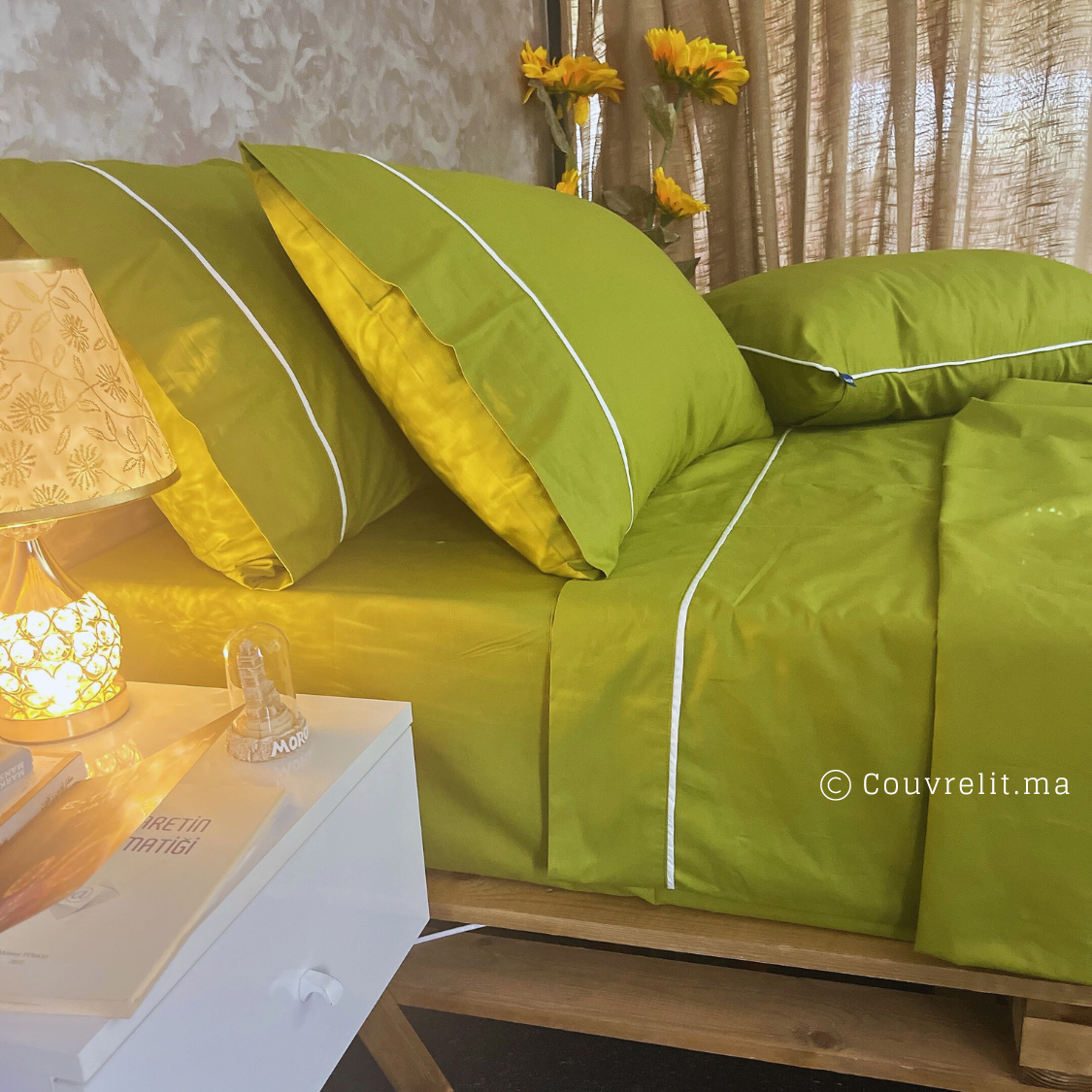 Ensemble Parure de lit 100% Cotton, 6 Pièces en Cotton ref :CVS0225 VERT OLIVE