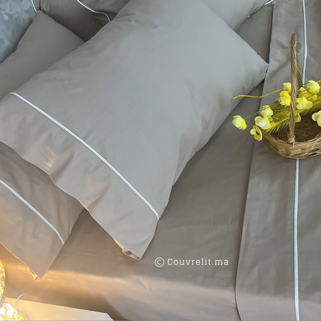 Ensemble Parure de lit PERCAL 100% Cotton, 6 Pièces en Cotton ref :CVS0225 TAUPE