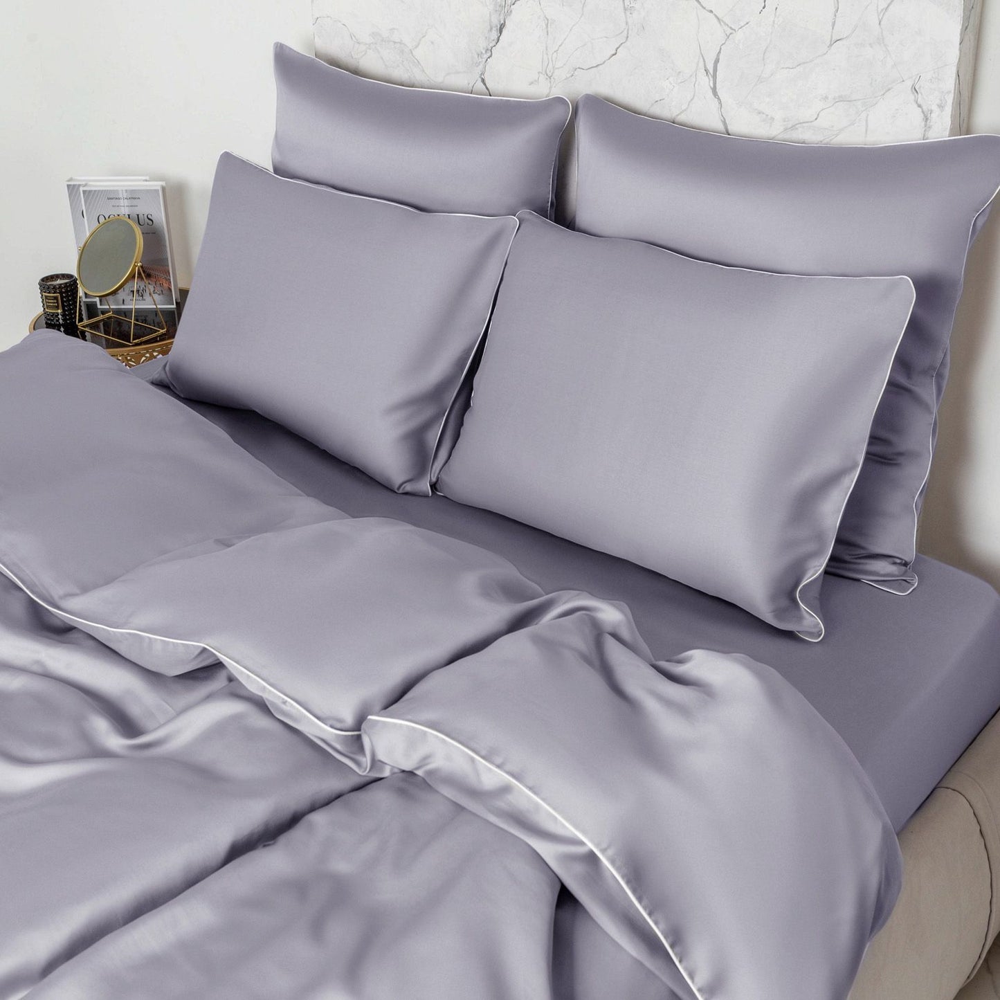 GRIS - Ensemble Housse de couette de SATIN 100% Cotton Ref: CV0172