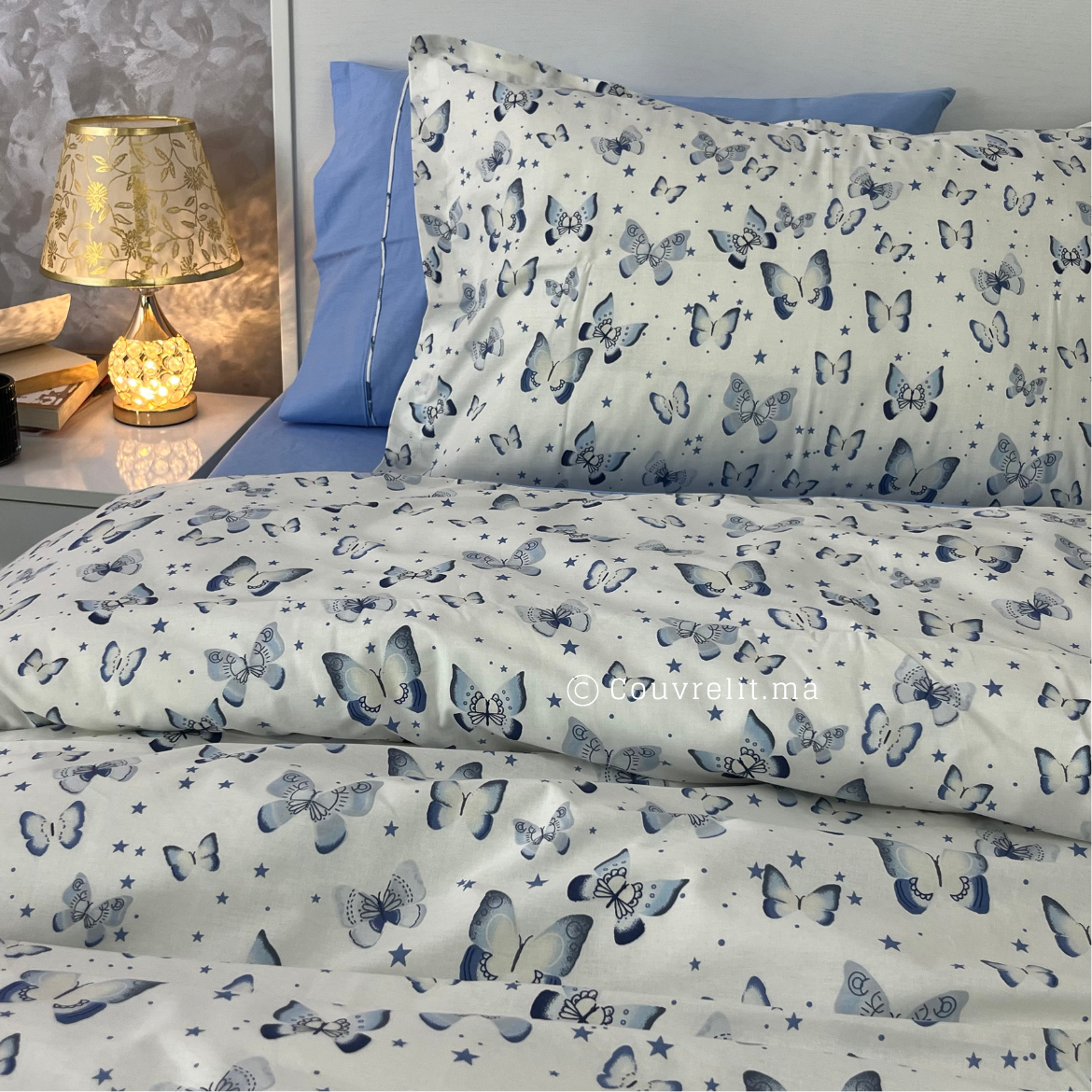 "Papillon-Bleu" Couverlit pour enfant pack complet REF: CVK00261