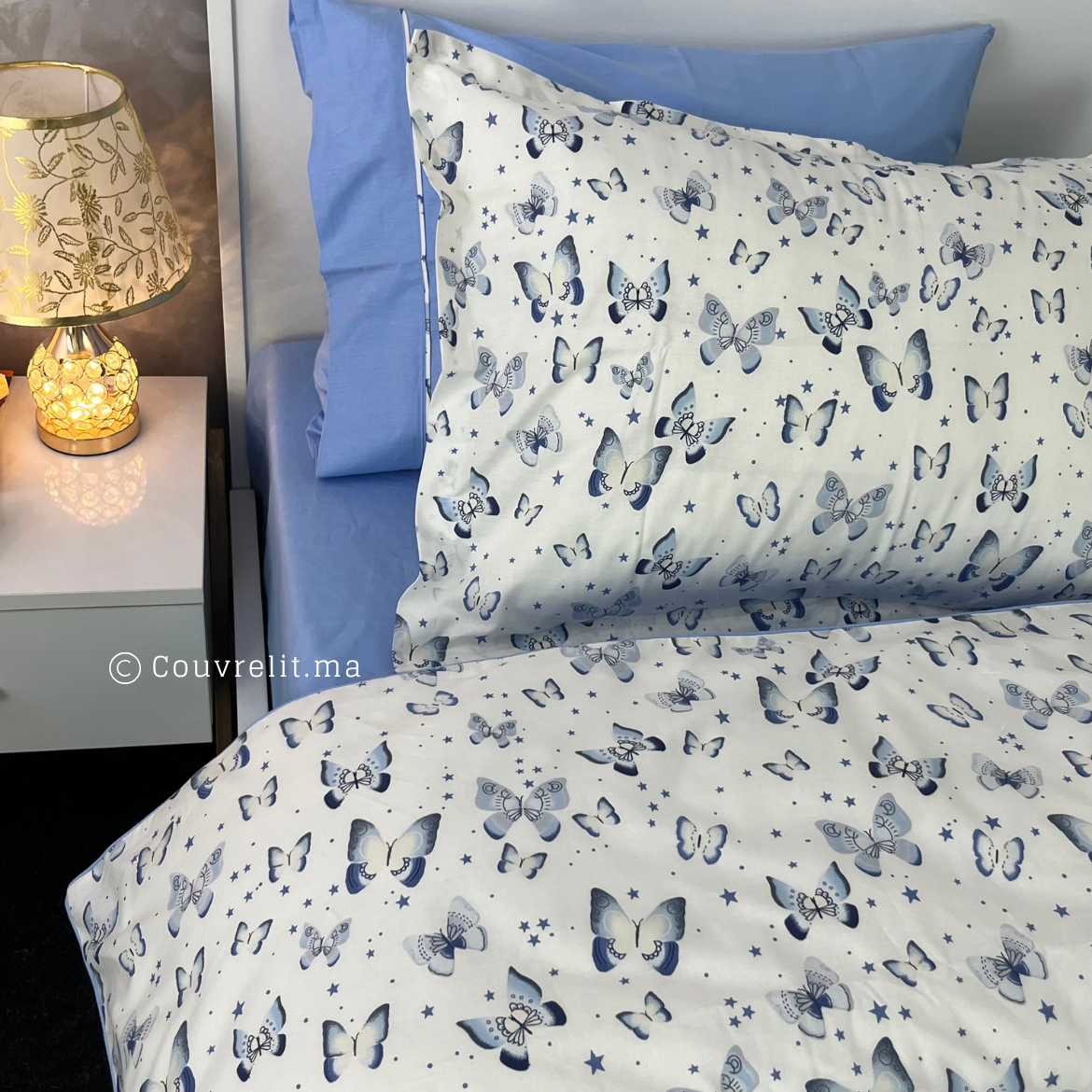 "Papillon-Bleu" Couverlit pour enfant pack complet REF: CVK00261