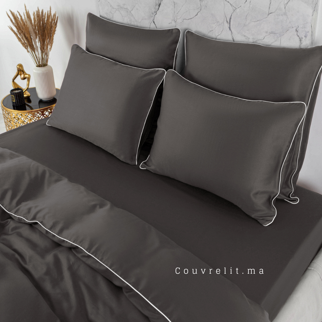 GRIS TABAC - Ensemble Housse de couette SATIN 100% Cotton Ref: CV0172
