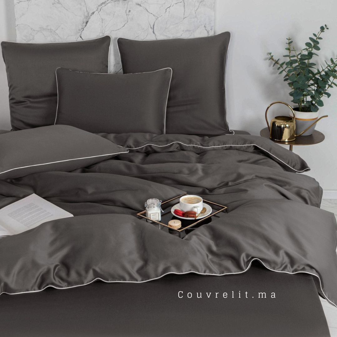 GRIS TABAC - Ensemble Housse de couette SATIN 100% Cotton Ref: CV0172