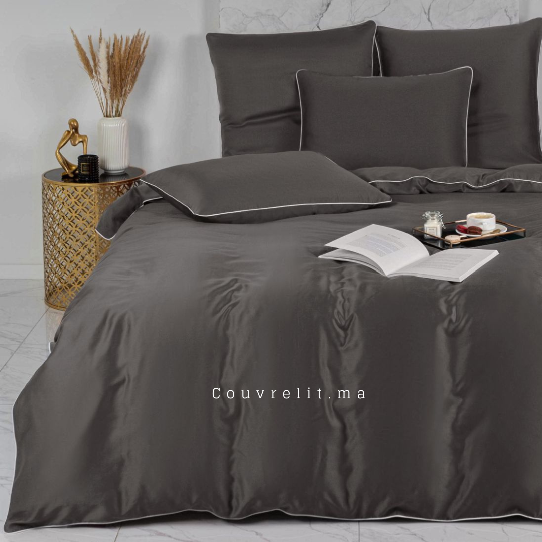 GRIS TABAC - Ensemble Housse de couette SATIN 100% Cotton Ref: CV0172