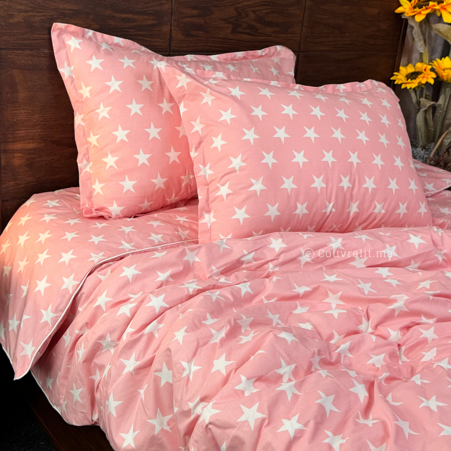 "Étoiles Roses" Parure de Lit Couverlit, pack complet pour lit 1 place REF: CVK00287