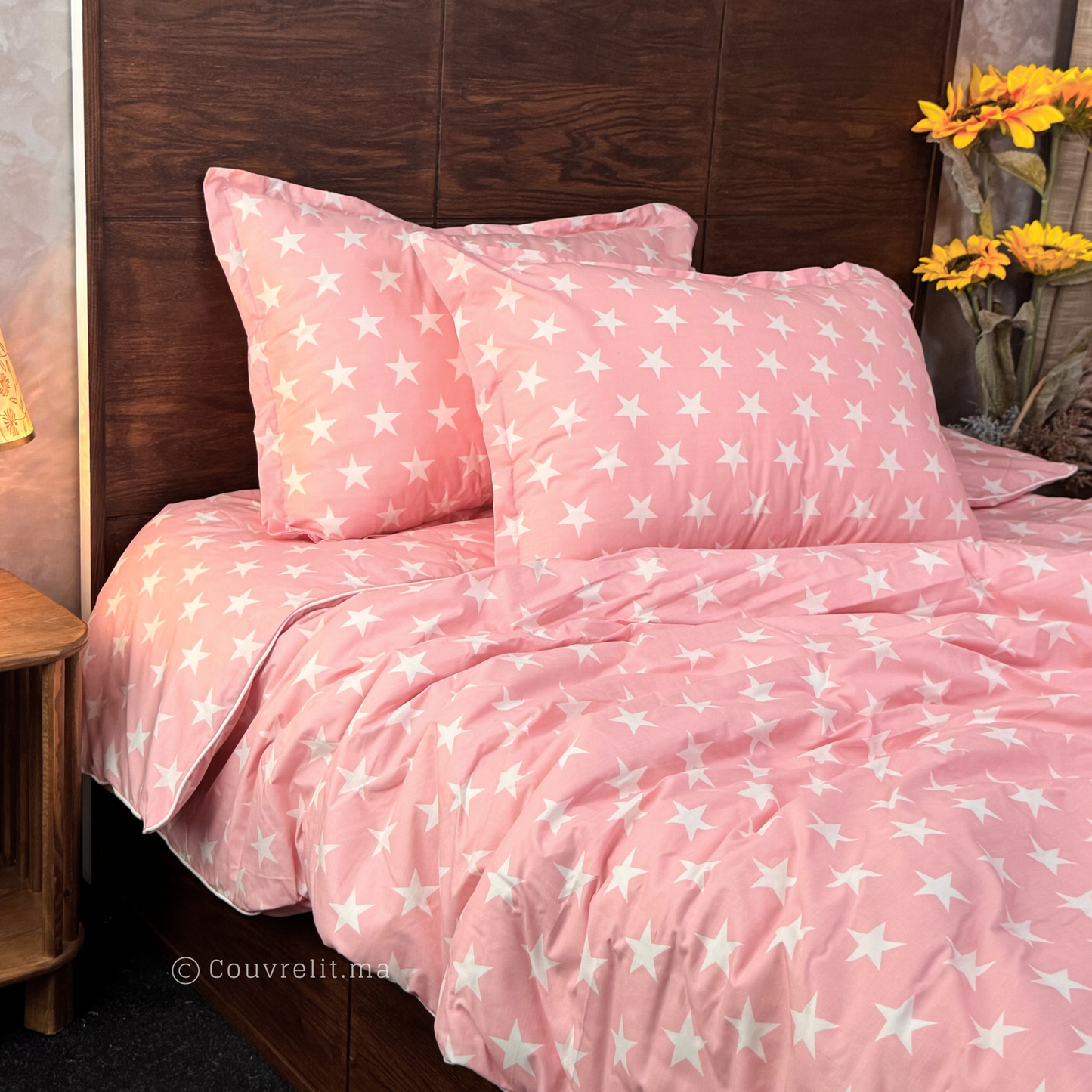 "Étoiles Roses" Parure de Lit Couverlit, pack complet pour lit 1 place REF: CVK00287