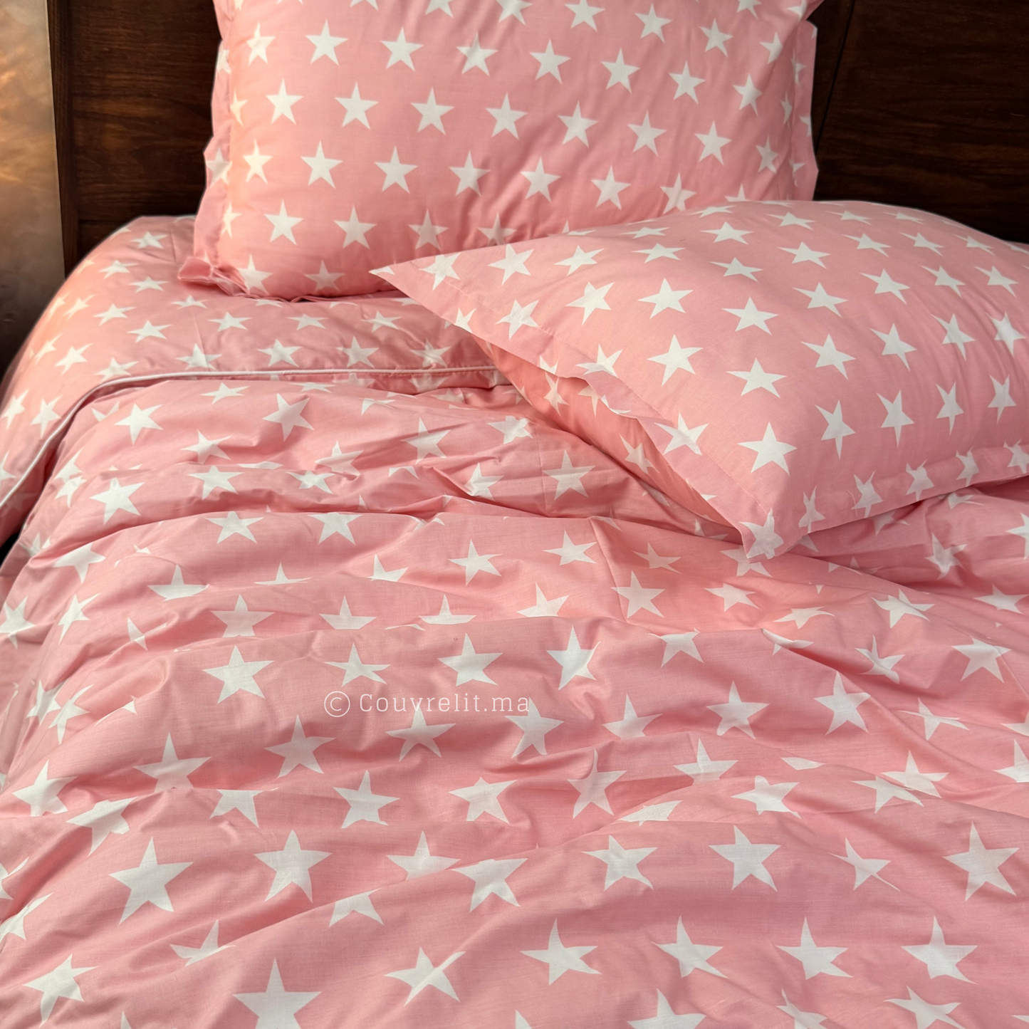 "Étoiles Roses" Parure de Lit Couverlit, pack complet pour lit 1 place REF: CVK00287