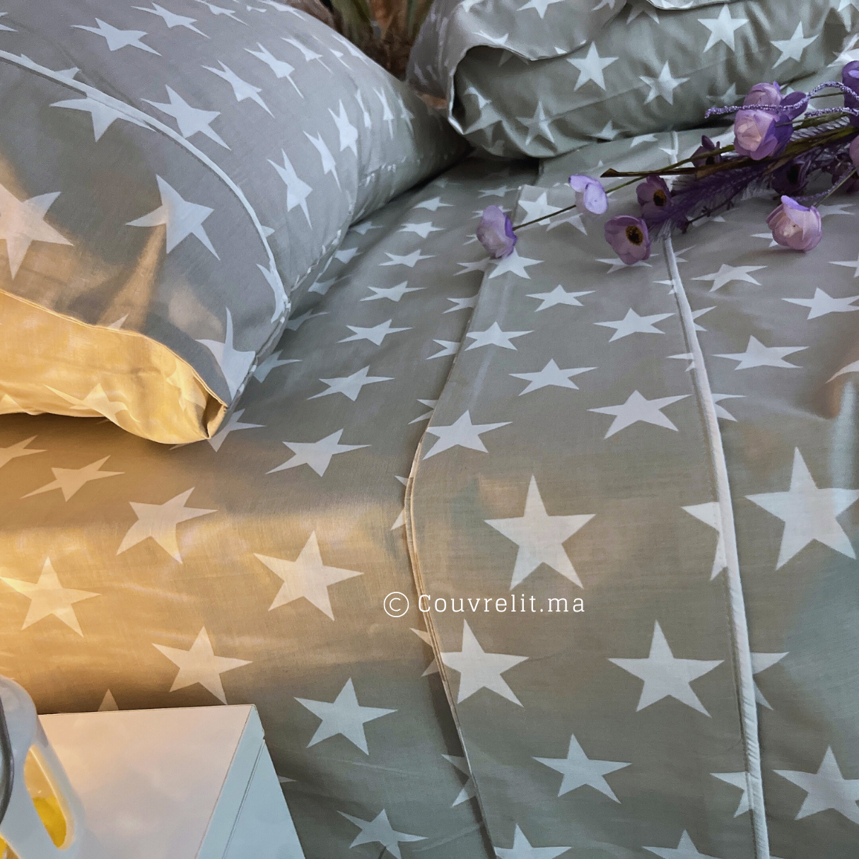 "Étoile Blanc" Parure de lit 4 Pièces Poly-Cotton Ref: CVT0233