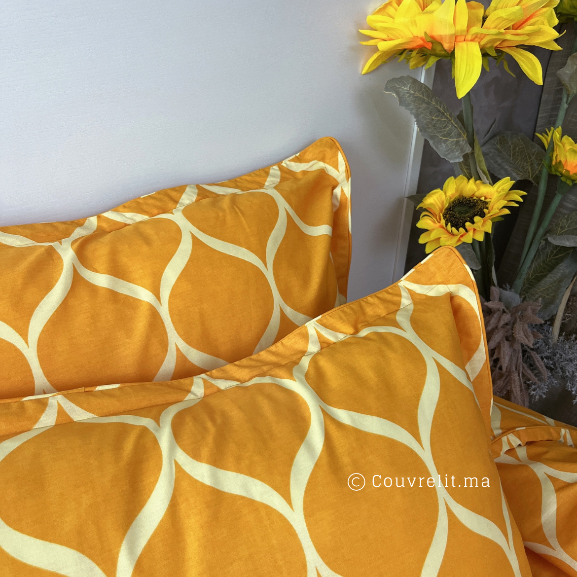 "Flots ORANGE" Ensemble Housse de Couette en 100% COTTON Ref: CVM0245
