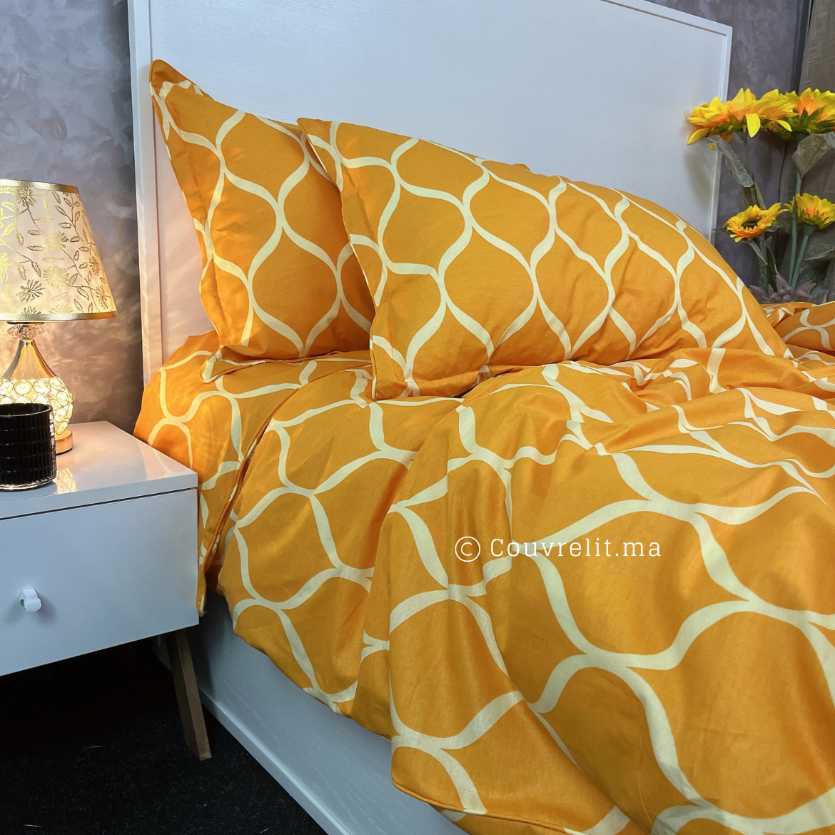 "Flots ORANGE" Ensemble Housse de Couette en 100% COTTON Ref: CVM0245