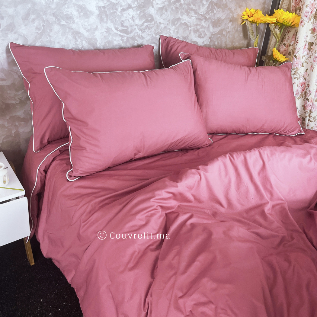 " MAUVE AVEC PASSEPOIL BLANC" ensemble complet en 100% COTTON de haute qualité, REF: CVS0221
