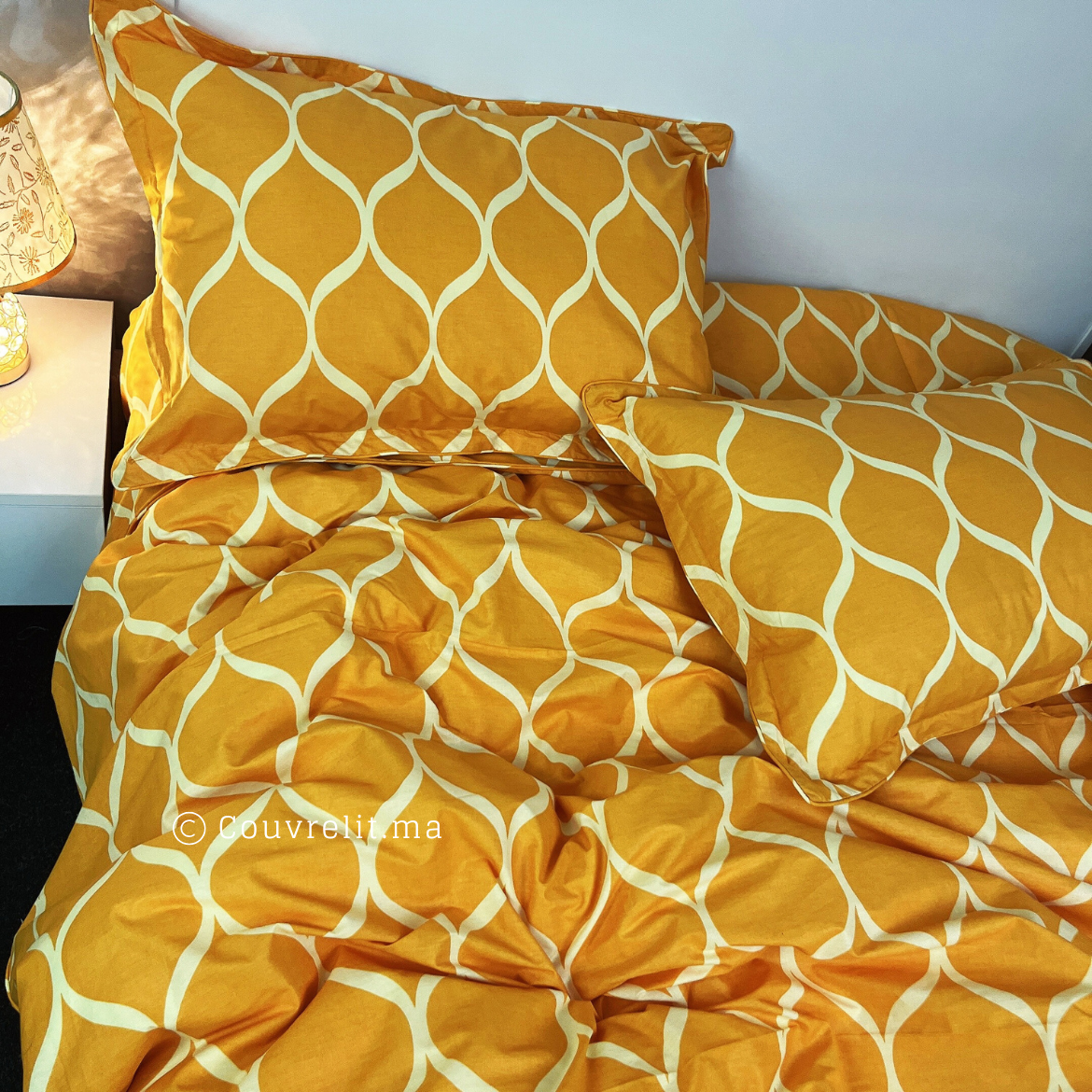 "Flots ORANGE" Ensemble Housse de Couette en 100% COTTON Ref: CVM0245