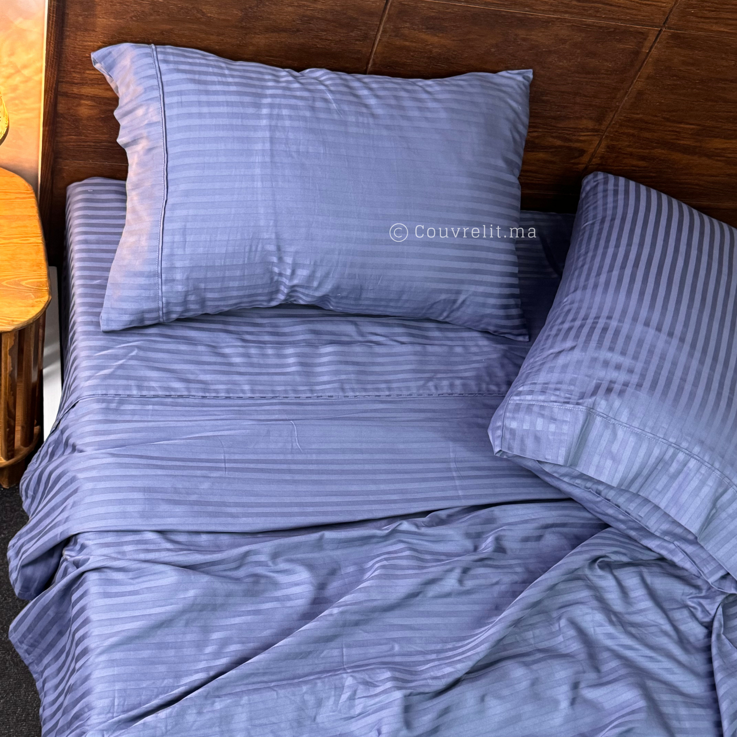 "Bleu indigo" Ensemble D'été, Satin Rayé 100% Cotton, 4 Pièces Ref :CVS0230