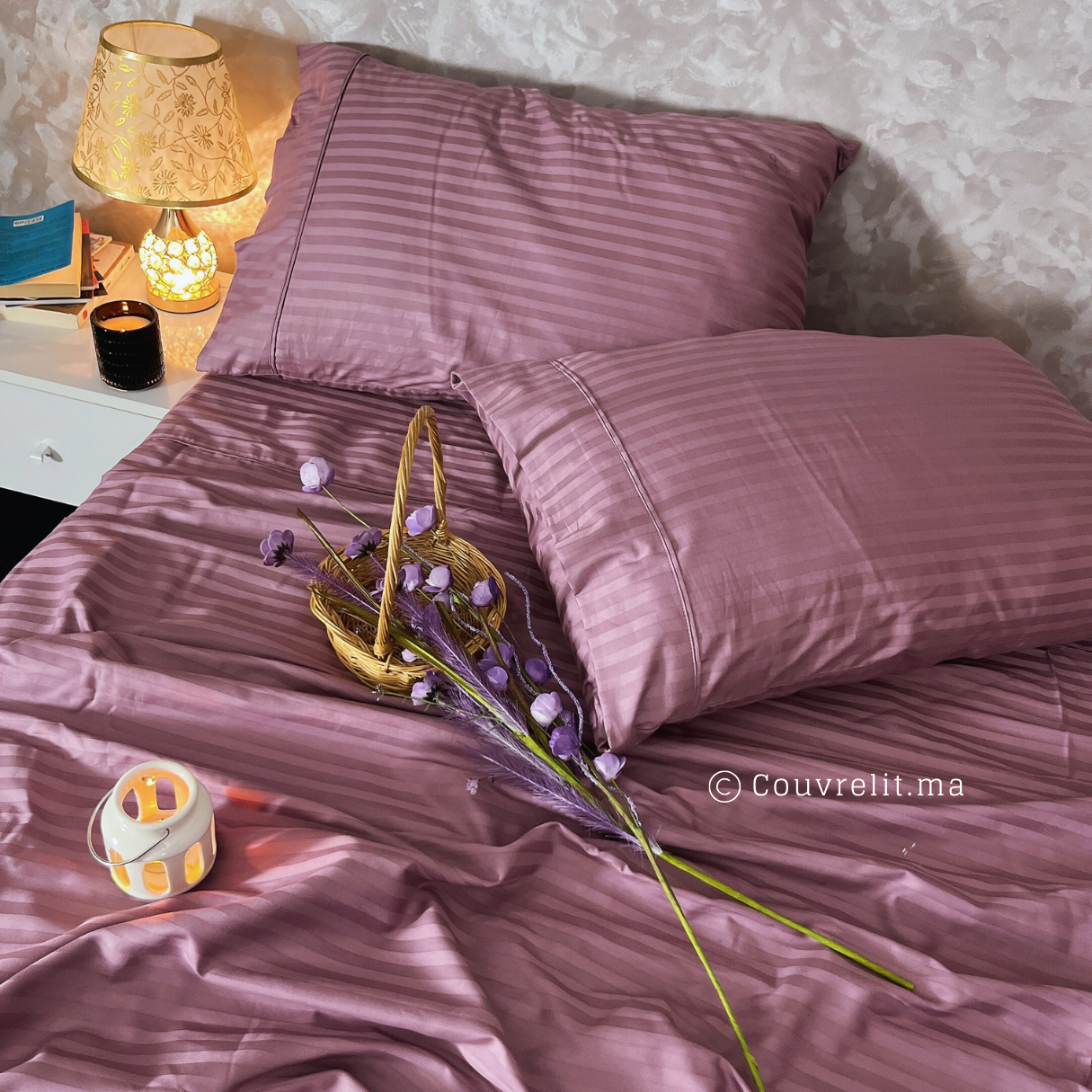 "MAUVE" Ensemble D'été, Satin Rayé 100% Cotton, 4 Pièces Ref :CVS0230