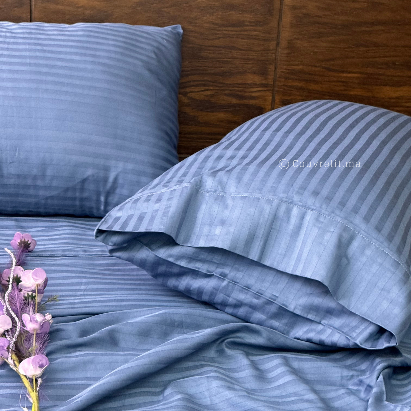 "Bleu indigo" Ensemble D'été, Satin Rayé 100% Cotton, 4 Pièces Ref :CVS0230